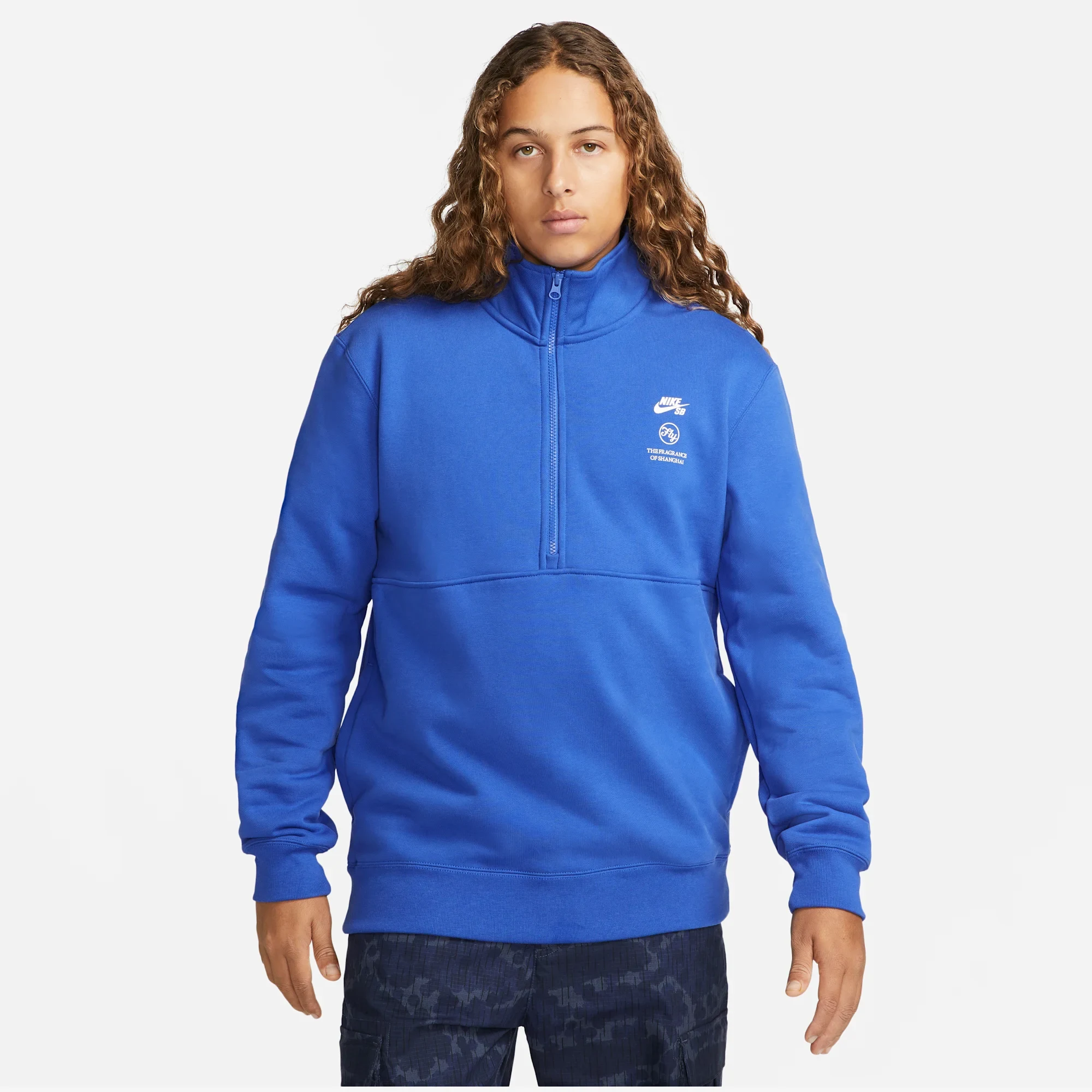 Nike SB x Fly Streetwear 1/2 Zip Fleece Skate Top (Asia Sizing) Blue